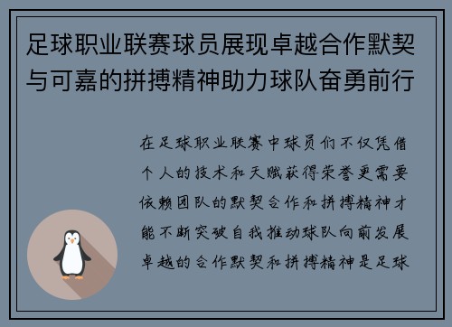 足球职业联赛球员展现卓越合作默契与可嘉的拼搏精神助力球队奋勇前行