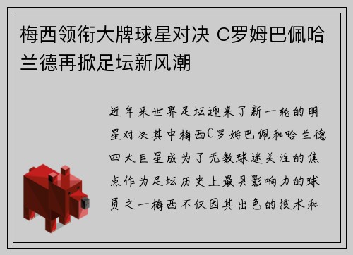 梅西领衔大牌球星对决 C罗姆巴佩哈兰德再掀足坛新风潮